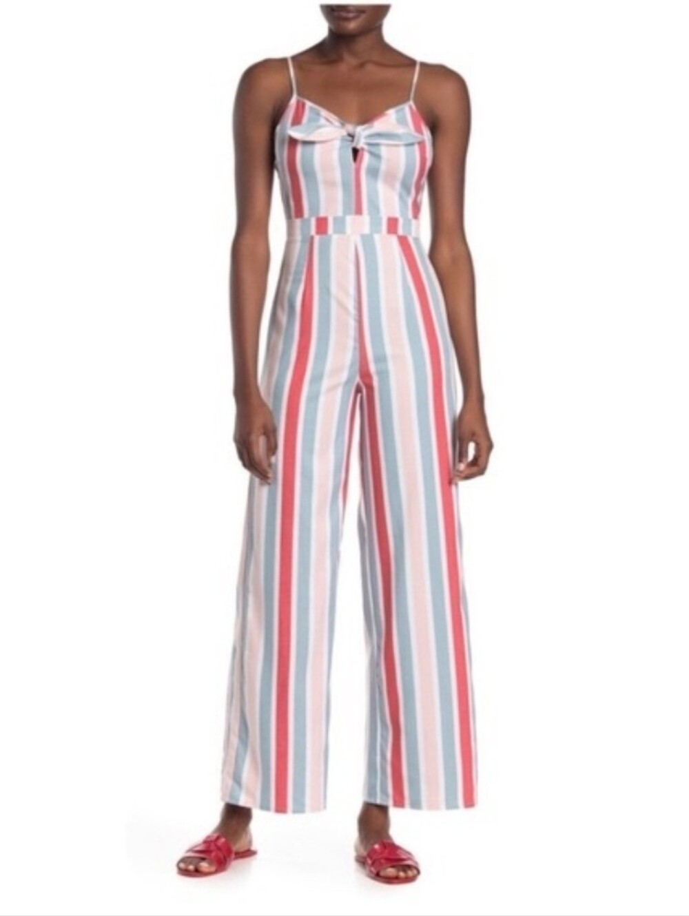 Striped Wide-Leg Jumpsuit in Blue, Pinm & White